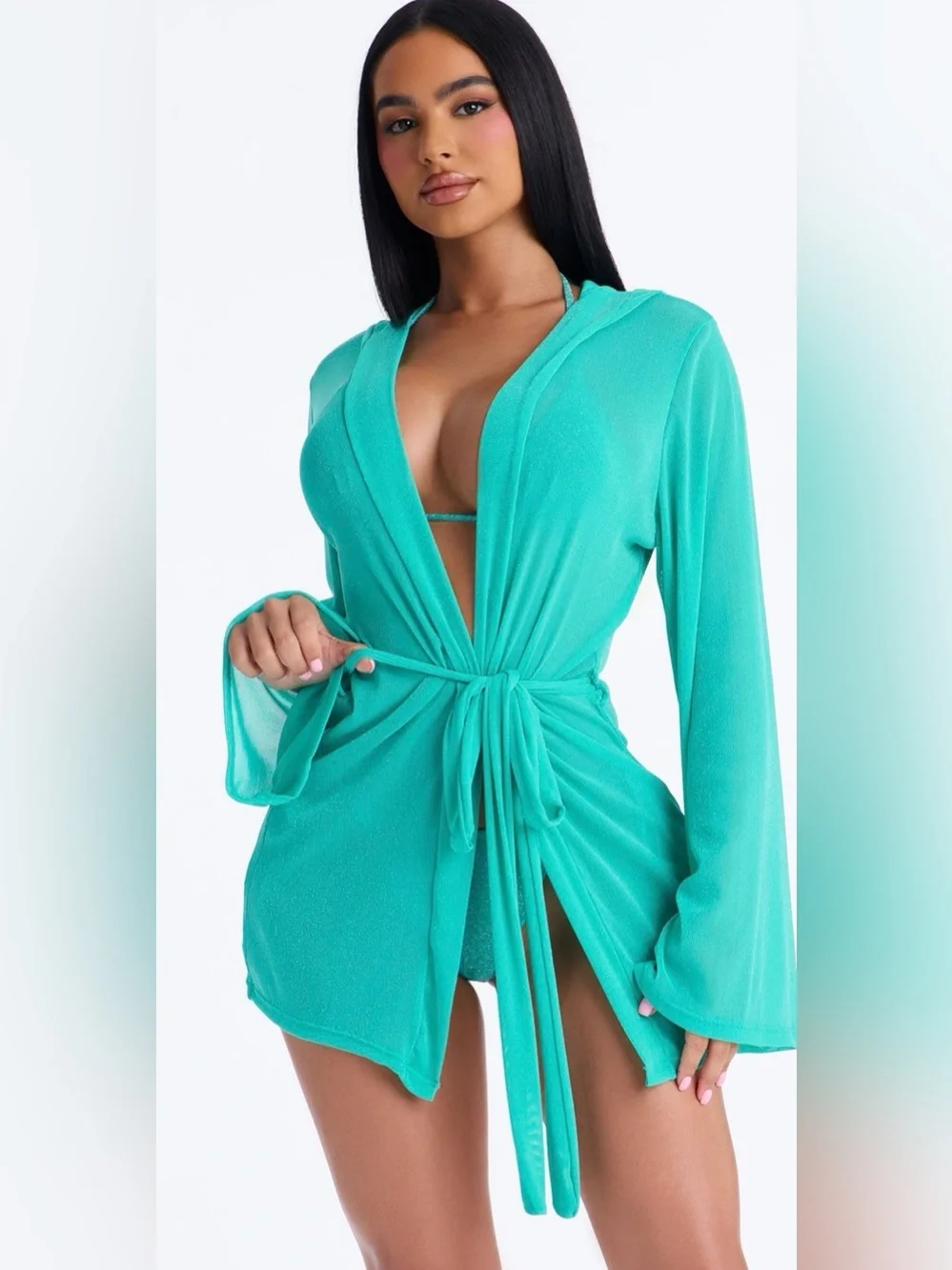Fashion Nova Turquoise String Bikini Set with Robe Cover-Up🩵🔥